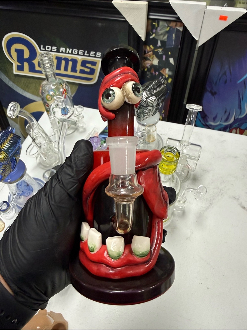 Novelty Red Monster Glass with Eye Detail